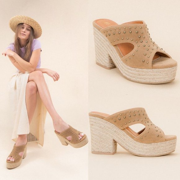 MIIM Shoes - MIIM Ada Stud Espadrille Platform Clog Wedge Shoes